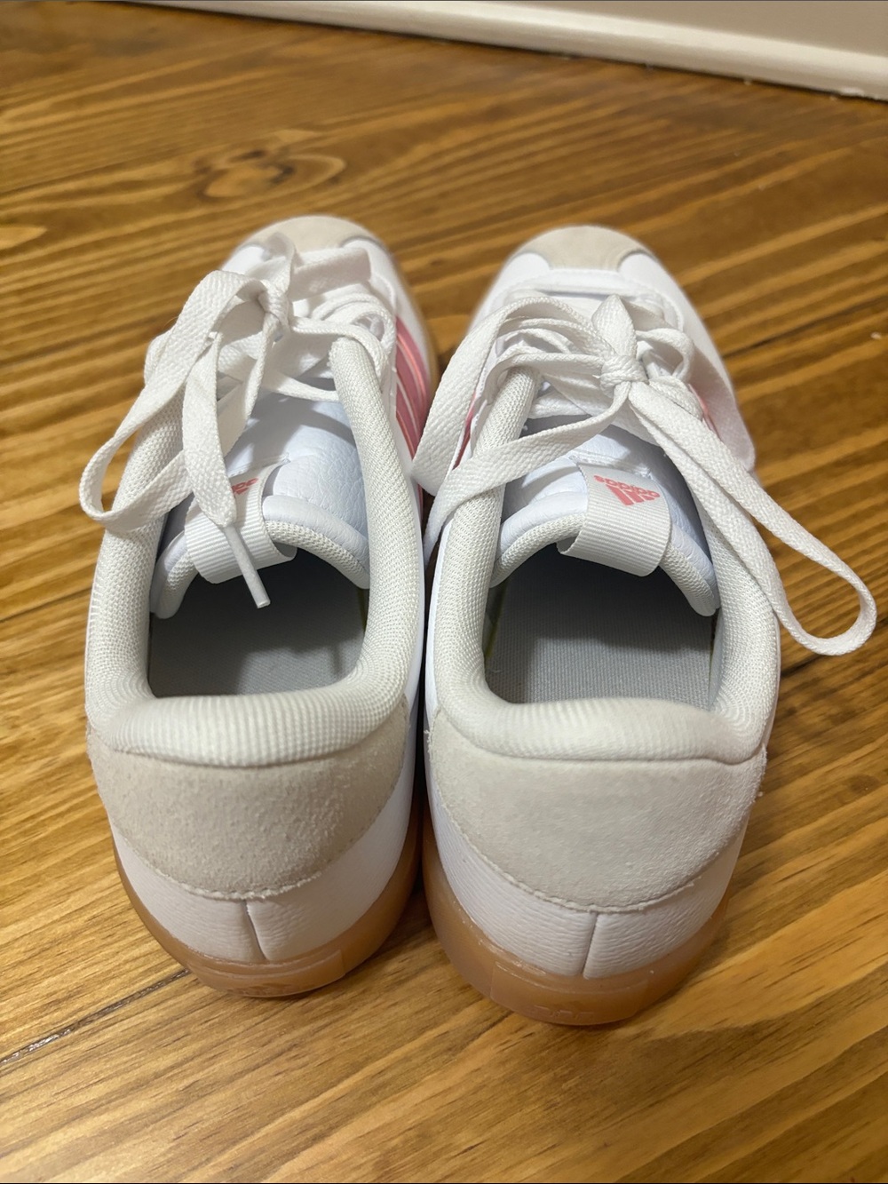 Adidas VL Court 3.0 Lace Up Sneakers White w/Pink Stripes Women’s 9 - Picture 4 of 8